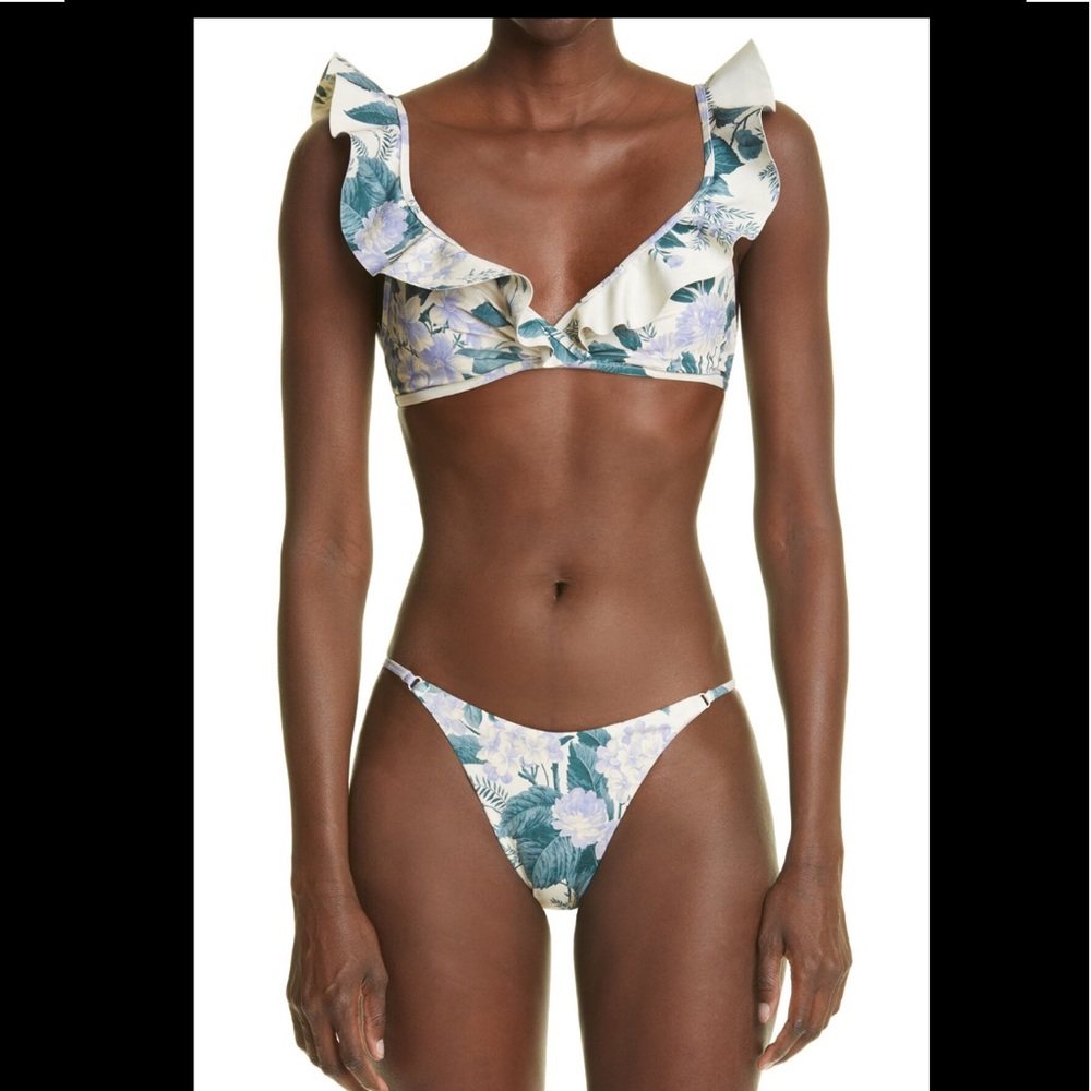 Zimmermann bikini in ivory/ blue green floral. Size 2/4